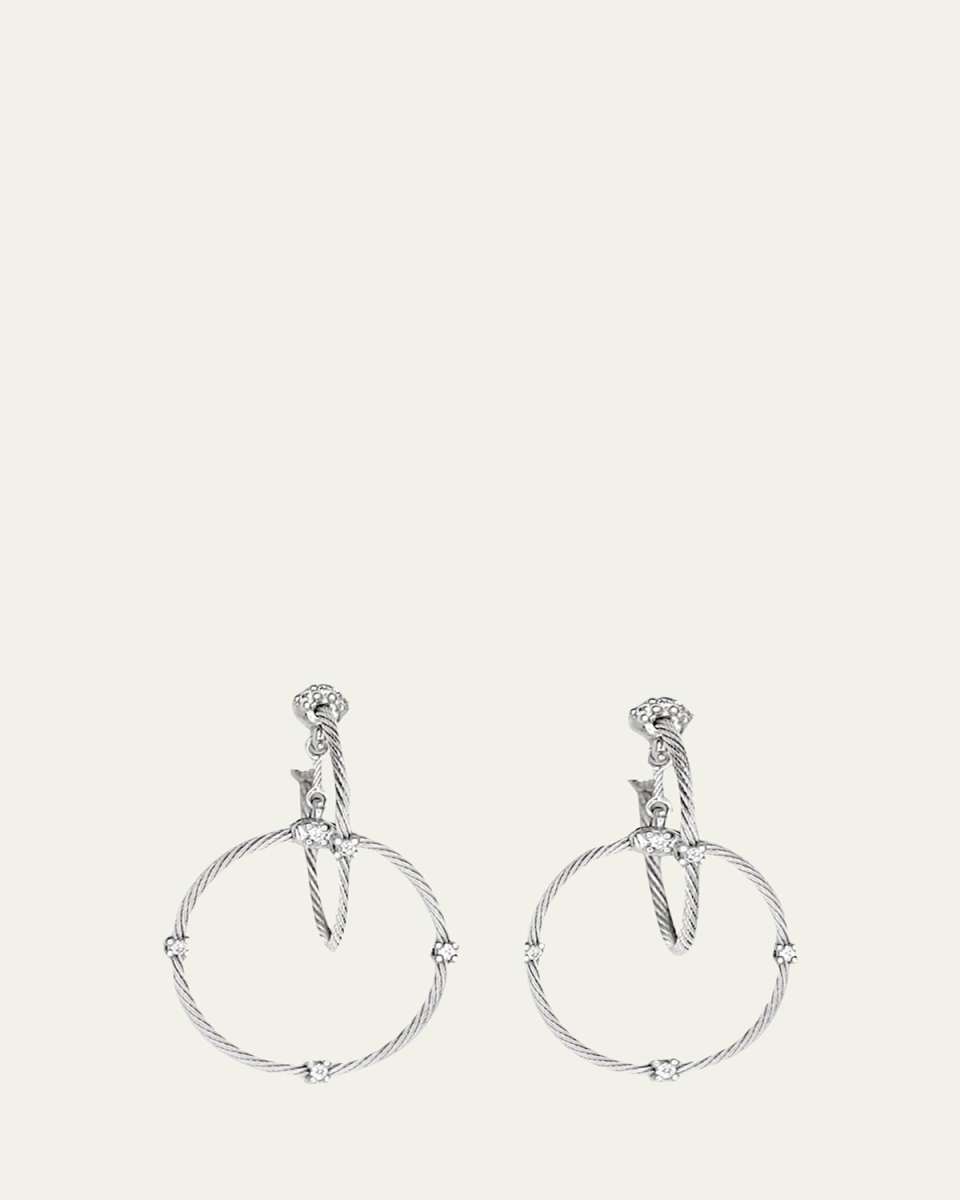 18K White Gold Diamond Link Earrings, 28mm